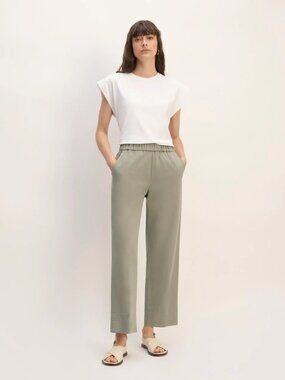 EVERLANE Agave Green Cotton Twill Straight Leg Cropped Easy Pants, Size L